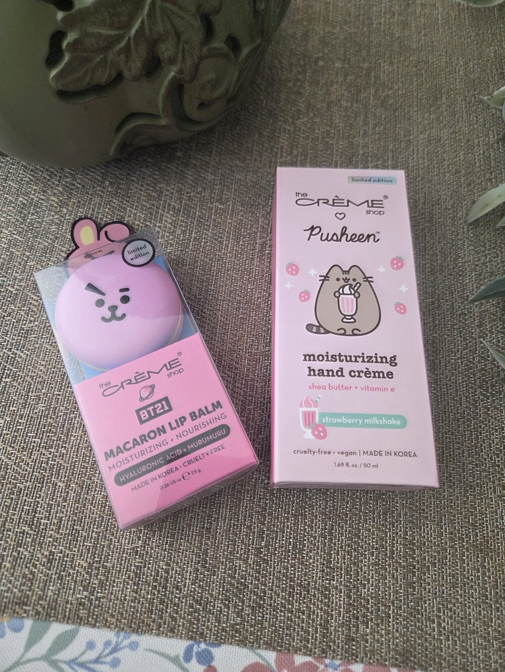 Creme Shop Pusheen Moisturizing Hand Crème & BT21 Macaron Lip Balm - Pink